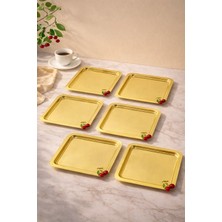 6 Kişilik Metal Kare Kirazlı Kiraz Sunum Servis Tepsisi Tepsi 22CM