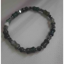 Shine Elagance Doğaltaş Yosun Akik Hematit Standart Büyüklükte Kadın Bileklik