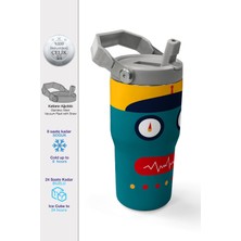 Coral High Lacivert Çivit Robot  Desenli Katlanır Ağızlıklı Çelik Termos 600 ml 38918