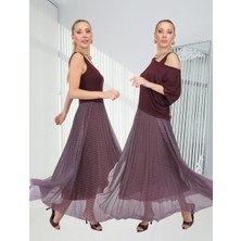 Qimya Butik Buketli Kadın Içi Kolsuz Eteği Puantiyeli Pliseli Üstü Kısa Bluzlü Iki Parçalı Elbise