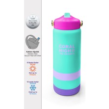 Coral High Renkli Su Yeşili Desenli Katlanır Ağızlıklı Çelik Termos 650 ml 38364
