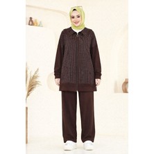 SFG Life Moda Kadın Tesettür Giyim Önü Fermuarlı Full Taşlı Tunik-Pantolon Ikili Takım