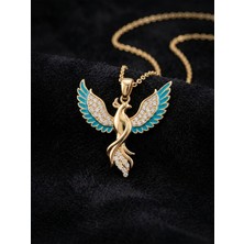 Erdobia 925 Ayar Gümüş Zümrüdüanka Kuşu Kolye - Altın Kaplama Turkuaz Mineli Kadın Kolye