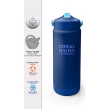 Coral High Lacivert Mavi Desenli Katlanır Ağızlıklı Çelik Termos 650 ml 38358