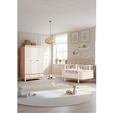 Setay Klas Meşe Çocuk Odası Takımı, Klas Meşe 3 Kapaklı Dolap, Krem Dünya Büyüyen Beşik