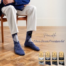 Kral Socks 4 Çift Erkek Pamuklu Soket Ekose Desen Premium Çorap Seti