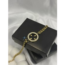 Zincirli Içi Boş Veya Dolu Çeyrek Altın Çerçeveli Zirkon Taş Işleme Detaylı Bileklik