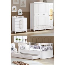 Setay Klas Çocuk Odası, Klas 4 Kapaklı Dolap, Antalya Yavrulu Karyola, Şifonyer - Beyaz