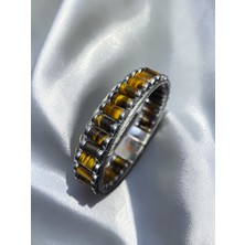 Basqio Doğal Taş Silindir Kesim Kilitli Bileklik - Kaplan Gözü