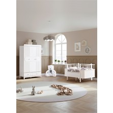 Setay Klas Çocuk Odası Takımı, Klas 3 Kapaklı Dolap, Dünya Büyüyen Beşik - Beyaz