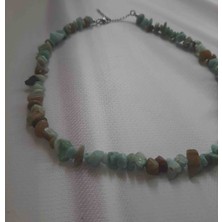 Shine Elagance Amazonit Doğaltaş Kırık Kesim Turkuaz Tonlarında Kapamaları Çelik Kadın Kolye Hediyelik