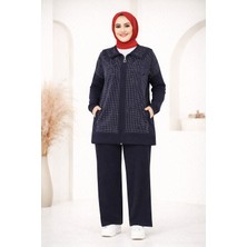 SFG Life Moda Kadın Tesettür Giyim Önü Fermuarlı Full Taşlı Tunik-Pantolon Ikili Takım