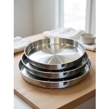 Airobazar Üçlü Paslanmaz Çelik Fırın Tepsisi Yuvarlak, 3'lü Baklava ve Börek Için Dayanıklı Set