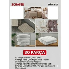 Schafer Home Anna 30 Parça Çeyiz Seti Bornoz Pike Takımı Yorgan Yastık Paspas ve Alez Seti Ekru