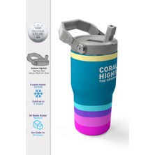 Coral High Renkli Çizgi Desenli Katlanır Ağızlıklı Çelik Termos 600 ml 38910