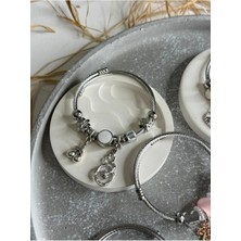 Gümüş Kalpli Nazar Bonculuk Bileklik