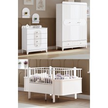 Setay Klas Çocuk Odası Takımı, Klas 3 Kapaklı Dolap, Dünya Büyüyen Beşik, Şifonyer - Beyaz