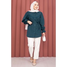 Asm Fisto Detaylı Bağcıklı Gömlek Petrol