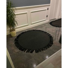 Halımax Milda 41 Siyah Püsküllü Jüt Hasırlı El Örgüsü Çift Taraflı Kilim Yuvarlak Jüt Halı