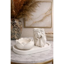 Home Dekoratif Biblo 3'lü Set Kadın Büst Saksı – Lotus Mumluk – Oval Tepsi