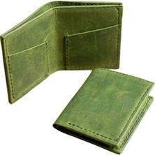 Huggy Craft Hakiki Deri Vintage Haki Yeşil Kartlık Cüzdan – El Yapımı Minimalist Kartlık