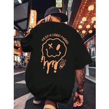 Brz Collection Unisex Oversize Keep A Good Mood T-Shirt Siyah