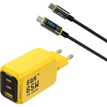 Aohi Youth 3 Portlu 65W Şarj Adaptörü, LED Ekranlı 140W Hızlı Şarj Kablosu Seti