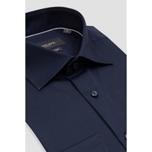 Abbate Donatello Saten Pamuklu Slim Fit Lacivert Klasik Yaka Erkek Düz Gömlek