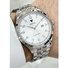 Fiesta Orjinal 2 Yıl Garantili Çelik Kordon Renk Atmaz Beyaz Kadranlı Rakamlı Hediyelik Erkek Kol Saati