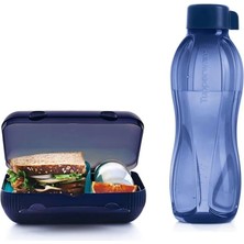 Tupperware Beslenme Seti Belenme Kutusu & Eko Şişe 1 Litre Lacivert