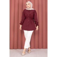 Asm Fisto Detaylı Bağcıklı Gömlek Bordo