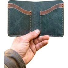 Huggy Craft Hakiki Deri Mini Petrol Yeşili Cüzdan – Minimalist Katlanır Tasarım El Yapımı Kartlık