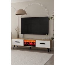 Cantek Dizayn TV0050-0050-TXA150-1 Şömineli Tv Sehpası Safirmeşe-Beyaz-Siyah Kulp
