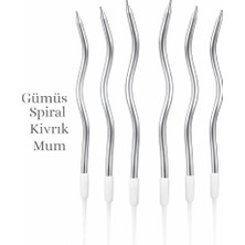 Parti Pera Spiral Kıvrık Gümüş Renk Pasta Mumu 6 Adet Doğum Günü Pasta Mumu