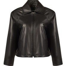 Derimod Miami Kadın Siyah Oversize Kısa Deri Ceket 26SGD5654U7