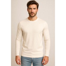Axxel Erkek Açık Krem Pamuklu Likralı Süprem Uzun Kollu T-SHIRT-D240