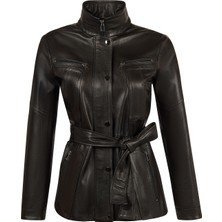 Derimod Rebecca-X Kadın Siyah Devrik Yaka Deri Mont 26SGE5651VE