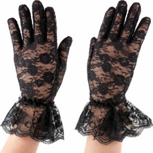 Üreticiniz Ashwork Siyah Güpürlü Dantel Eldiven Kısa – Vintage Zarif Kadın Eldiveni 587455
