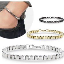 Fm 💎 Premium Arnavut Çelik Zincir Bileklik 6mm Köşeli 3183CZB2D5 - 20 cm - Altın Renk