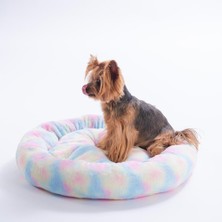 Pettrend Premium Colorful Renkli Simit Kedi & Köpek Yatağı – Ultra Yumuşak Peluş, Kaygı Azaltıcı (Anti-Stress) Yuvarlak Yatak- Sabit Yastıklı