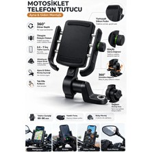 vooka Motosiklet Telefon Tutucu 360° Döner Ayna & Gidon Montajlı Anti Titreşim Telefon Standı