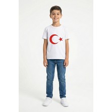 Kinderos Unisex Çocuk Bisiklet Yaka Türk Bayrak Baskılı Kısa Kollu Tişört