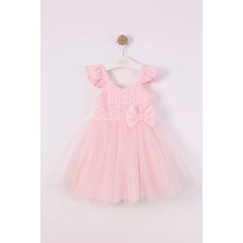 Queen Kids M1006 Kız Çocuk Brode Tül Elbise Pembe