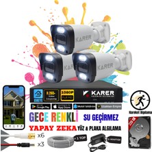 Karer Exitcam 3 Kameralı-Renkli Görüş-Su Geçirmez-Yüz ve Araç Tanımalı-Yapay Zeka Ayrıcalıklı Güvenlik Seti