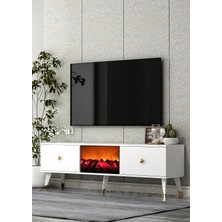 Cantek Dizayn TV0052-0052-TXA150-1 Şömineli Tv Sehpası Beyaz-Altın