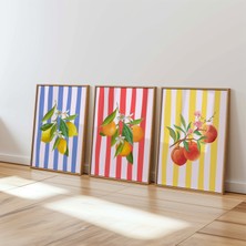 Des Vu Print 3'lü Meyve Temalı Poster, Yaz Meyve Pinterest Temalı Çerçevesiz Poster