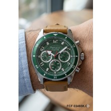 Ferrucci Gümüş Yuvarlak Kasa Erkek Kol Saati | 44 mm Çelik Kasa, Açık Kahverengi Deri Kordon, Yeşil Kadran
