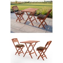 Barış Ahşap Bahçe Balkon Ahşap Katlanabilir Bistro Set Minder Hediyeli