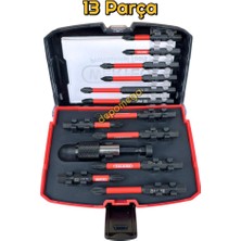 Depomega 13 Parça Vidalama Bits Uç Seti Mıknatıslı Özel Kutulu Uzatma Adaptörlü