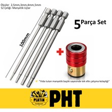 Platin Hırdavat Pht Uzun Bits Allen Uç Seti + Manyetik Adaptör 2,5mm,3mm,4mm,5mm Boy 100MM ( 5 Parça Set )
